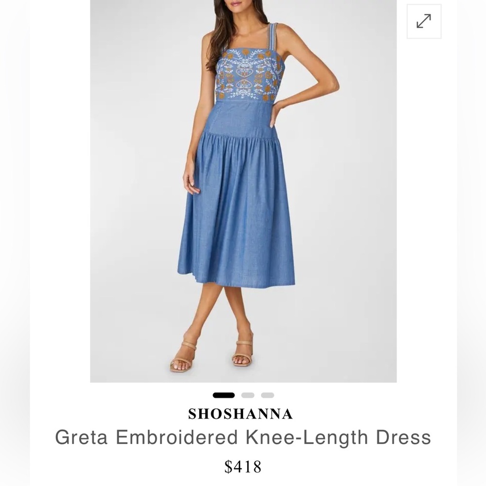 Shoshanna Blue Embroidered Greta Knee-Length Dress